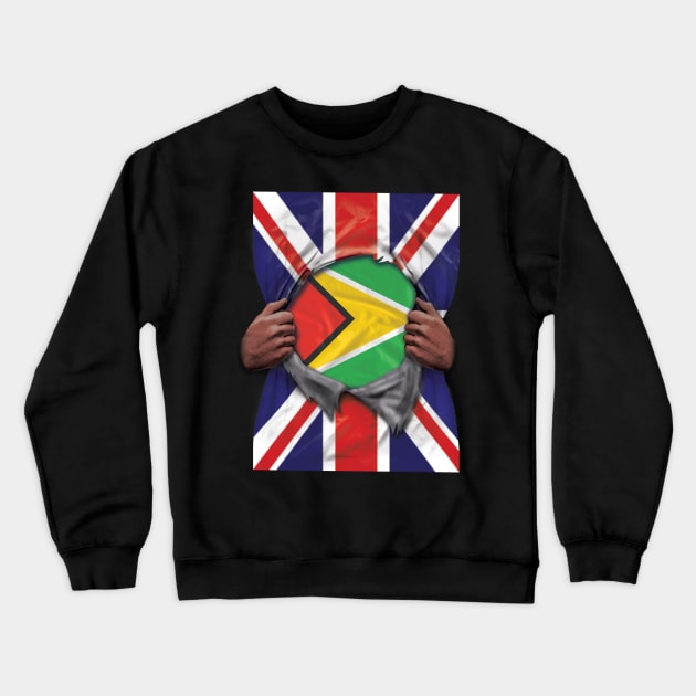 Guyana Flag Great Britain Flag Ripped - Gift for Guyanese From Guyana Crewneck Sweatshirt by Country Flags